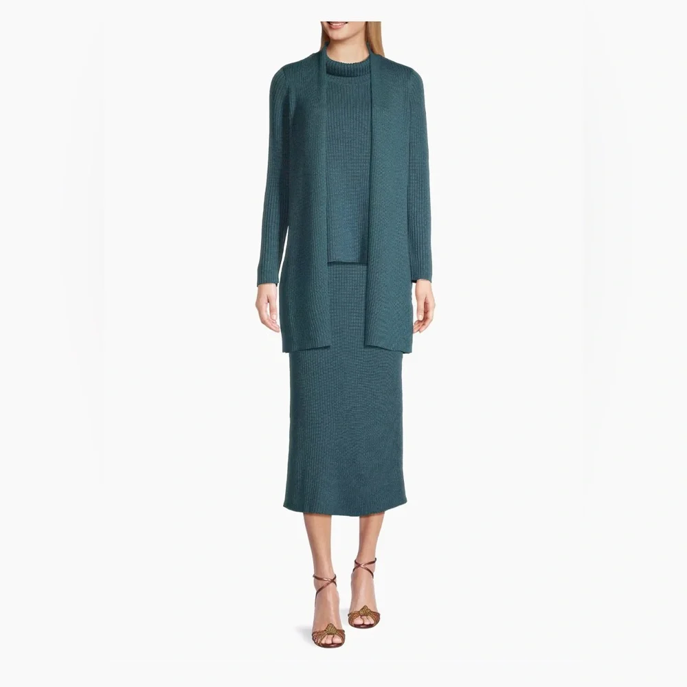 EILEEN FISHER Ribbed Turtleneck‎ Wool Tank In Alpine L - Picture 14 of 16